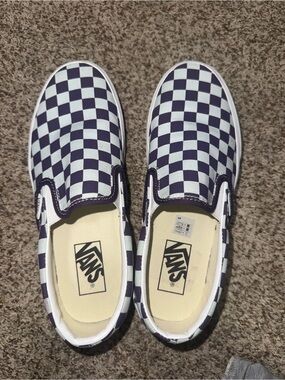 Womens Vans Checkerboard Slip-On Sneakers - Purple & blue